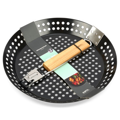 Gusta Grillin & Chillin Metal BBQ Vegetable Wok Pan - 30.5cm