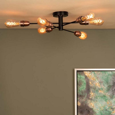 Gustave 6 Light Black Semi Flush Ceiling Light