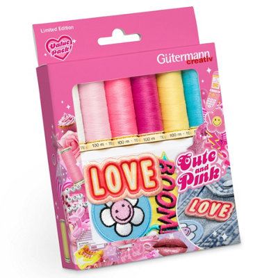 Gutermann Sew-All Thread Set - 6x100m Cute & Pink + 3 Iron-On Motifs ...