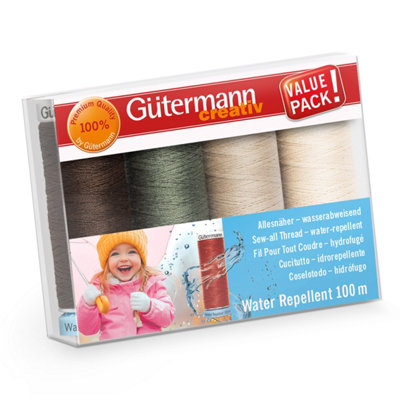 Gutermann Water-Repellent Thread Set - 4x100m Assorted Colours, Weather ...