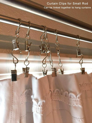 25 Pack Small Curtain Clips, Stainless Steel Wide Flat Hooks Wire Holder For Hanging Patio String Lights, Christmas Decoration, Photos Art Craft Display (Silver