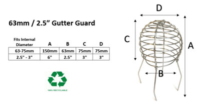 Gutter Pipe Leaf Wire Balloon 63-75mm - Stainless Steel