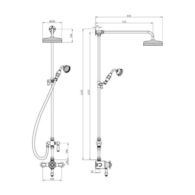 Gwen Traditional Exposed Chrome Shower Kit with Fixed Head & Handset - 4