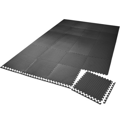 Gym Mats - 24 interlocking sections with 48 edge pieces, 61 x 61 cm each - black