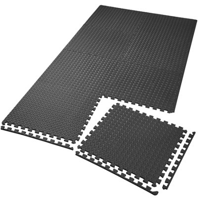 Gym Mats - 8 interlocking pieces with 16 edge pieces, 61 x 61 cm each - black