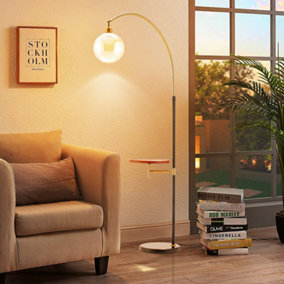 H 147 cm E27 Bulb Base Modern Adjustable Arc Floor Lamp Floor Light with Wood Tray