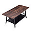 H&O 2 Tier Industrial Coffee Table with Storage Shelf and X Shape Metal Frame for Living Room Office