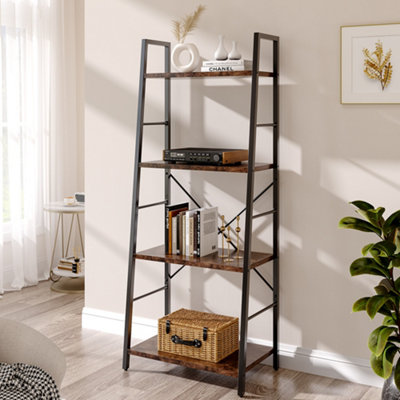 H&O 4 Tier Industrial Wooden Shelving Unit Bookcase Display Shelf (H)1390mm (W)560mm (D)333mm