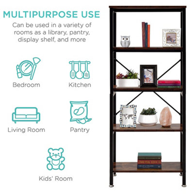 H&O 5 Tier Industrial Style Shelving unit Shelving Storage Unit with Metal Frame Display Rack  for Living Room 60 cm W  x 144 cm H