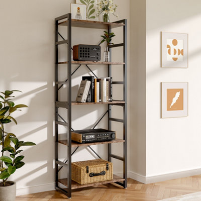 H&O 5 Tier Industrial Wooden Shelving Unit Bookcase Display Shelf (H ...