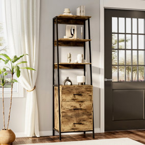 H&O Industrial Style Wooden Bookshelf Freestanding with 3 Drawers
