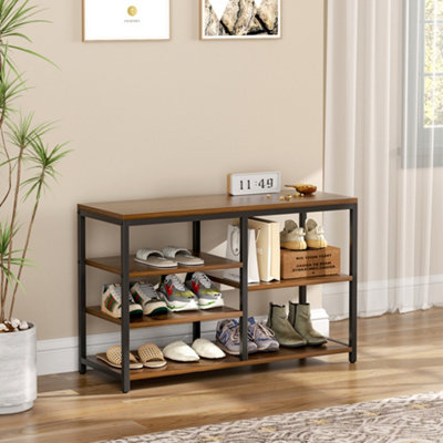 H&O Multi-tiered Shoe Rack Bench in Walnut | DIY at B&Q