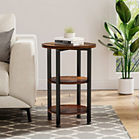 H&O Round Side Table 3 Tier Industrial End Table Sofa Couch Table with Storage Shelf Wooden Look Accent Table for Living Room