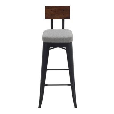 H&O Set of 2 Modern Industrial Metal Bar Stools with Back Kitchen Counter Chairs for Dining Room 106.5cm H