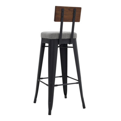 H&O Set of 2 Modern Industrial Metal Bar Stools with Back Kitchen Counter Chairs for Dining Room 106.5cm H