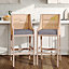 H&O Set of 2 Upholstered Rattan Bar Stools with Wood Frame Counter Height Stools Gray 109cm H