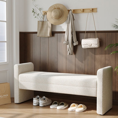 H Shaped White Upholstered Hallway Bench Bed End Bench W 1300 x D 400 x H 555 mm