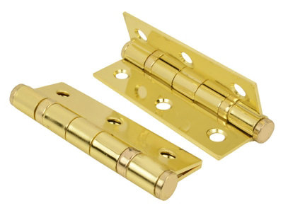 H10 3 inch (75mm) Ball Bearing Door Hinges, Polished Brass, 2 Pairs - Handlestore