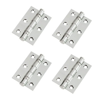 H10 3 inch (75mm) Ball Bearing Door Hinges, Polished Chrome, 2 Pairs - Handlestore