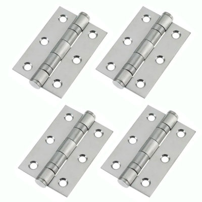 H10 3 inch (75mm) Ball Bearing Door Hinges, Satin Chrome, 2 Pairs - Handlestore