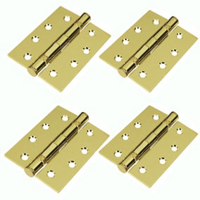 H22 Ball Bearing Door Hinges in a 4 inch Size (100mm), Polished Brass Finish, 2 Pairs - Handlestore