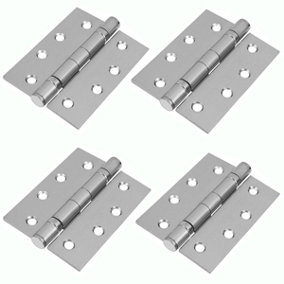 H22 Ball Bearing Door Hinges in a 4 inch Size (100mm), Satin Chrome Finish, 2 Pairs - Handlestore
