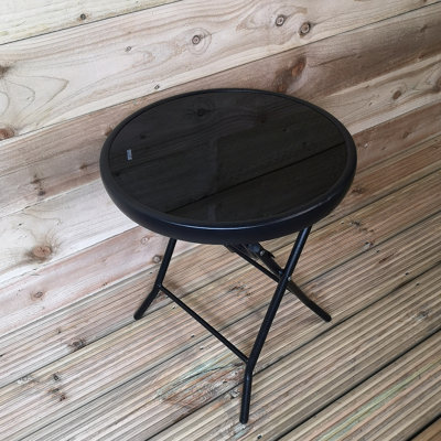 H46 x 40cm dia Round Black Glass Folding Garden Furniture Side Table