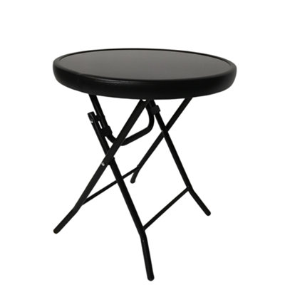 H46 x 40cm dia Round Black Glass Folding Garden Furniture Side Table