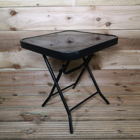 H46cm x 40cm Black Glass Folding Garden Furniture Side Table