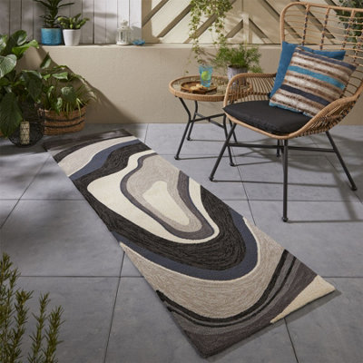 Habitat Aura Indoor Outdoor Abstract Runner Rugs Grey 477304 - 70x300cm