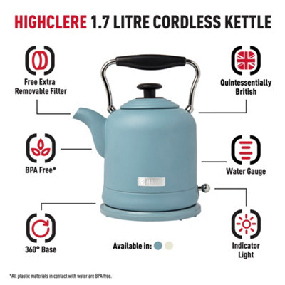 Haden Highclere 1.5-Liter Cordless Electric Kettle - Pool Blue