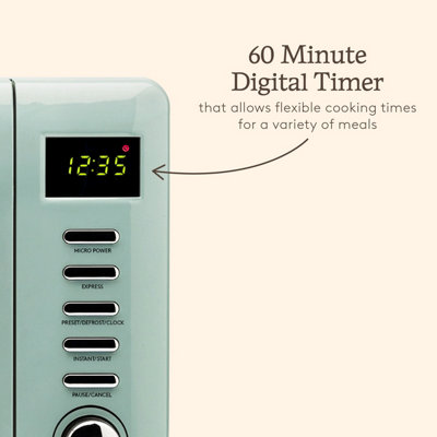 Haden Cotswold Sage Microwave - 20ltr Capacity, 800W, 60 Minute Timer, 5 Power Levels, Digital Controls