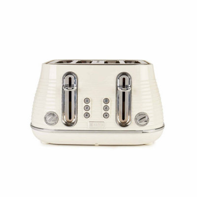 Haden Devon Cream 4 Slice Toaster - 6 Browning Settings - Wide Slots - With Defrost, Reheat And Cancel Settings