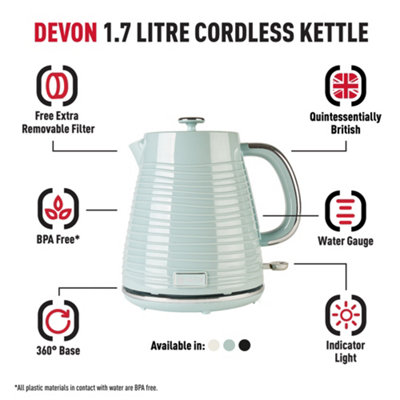 Haden Devon Eucalyptus Kettle - Electric Fast Boil Kettle, 1.7L Capacity, BPA-Free Kettle, Auto-shutoff & Boil-Dry Protection