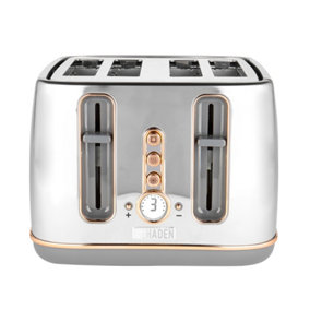 Haden Dorchester Chrome and Rose Gold 4 Slice Toaster - Modern LCD Display Digital Toaster With Chrome Finish