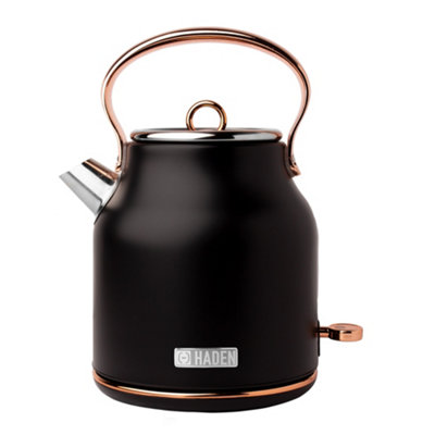 Haden Heritage 1.7L Black Kettle Cordless 3KW Fast Boil Removable Filter Auto Shut-Off Boil-Dry Protection Retro Kettle