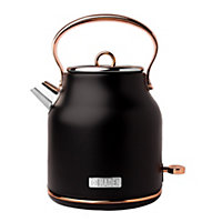 Haden Heritage Black & Copper Cordless Kettle - Traditional Electric Fast Boil Kettle - 3000W, 1.7 Litre