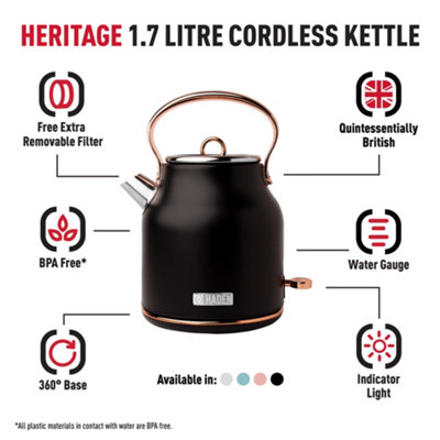 Haden Heritage 1.7L Stainless Steel Electric Cordless Kettle - Copper/Black