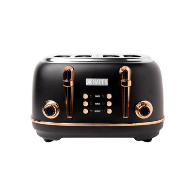 Haden Heritage Black & Copper Toaster - 4 Slice Electric Stainless-Steel Toaster with Reheat and Defrost Functions