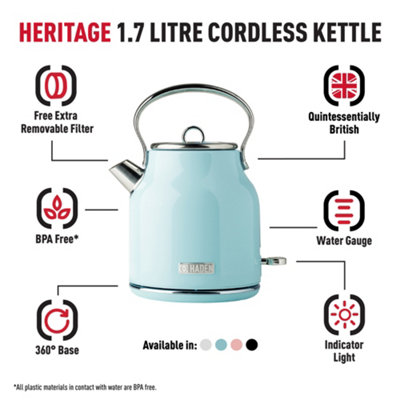 Haden Heritage 1.7L Stainless Steel Electric Cordless Kettle - Turquoise