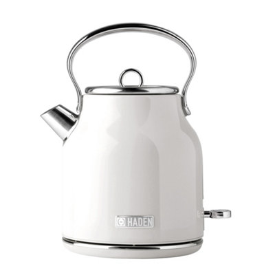 Haden Heritage White Cordless Kettle - Traditional Electric Fast Boil Kettle - 3000W, 1.7 Litre