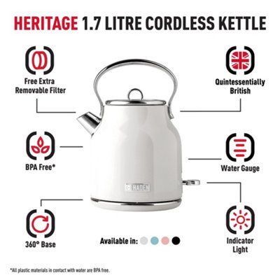 Haden Heritage White 1 Liter Electric Kettle