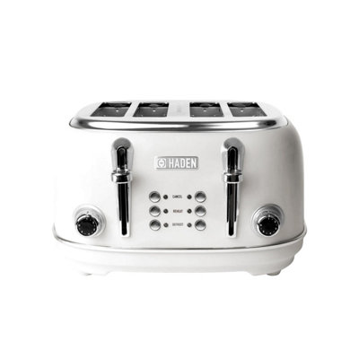 Haden Heritage White Toaster - 4 Slice Electric Stainless-Steel Toaster with Reheat and Defrost Functions