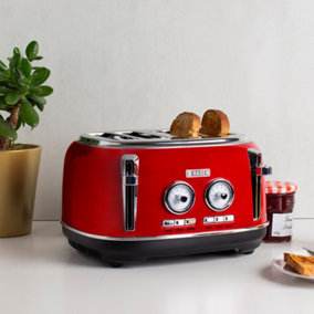 Haden Jersey Red Toaster - Retro Electric Stainless-Steel Toaster with Reheat and Defrost Functions