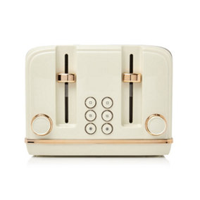 Haden Salcombe Cream & Copper Toaster - 4 Slice Electric Stainless-Steel Toaster with Reheat and Defrost Functions