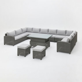 Hadley 10 Seater U Shape Garden Sofa Set with Rising Table