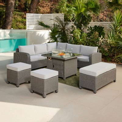 Hadley 5 Seater L Shape Garden Sofa Set with Fire Pit Table DIY at B&Q