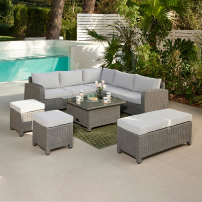Hadley 5 Seater L Shape Garden Sofa Set with Rising Table DIY at B&Q