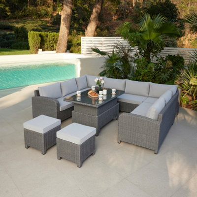 Hadley 8 Seater U Shape Garden Sofa Set with Rising Table
