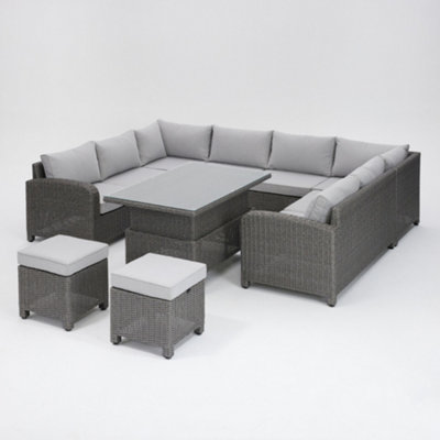 Hadley 8 Seater U Shape Garden Sofa Set with Rising Table - 3